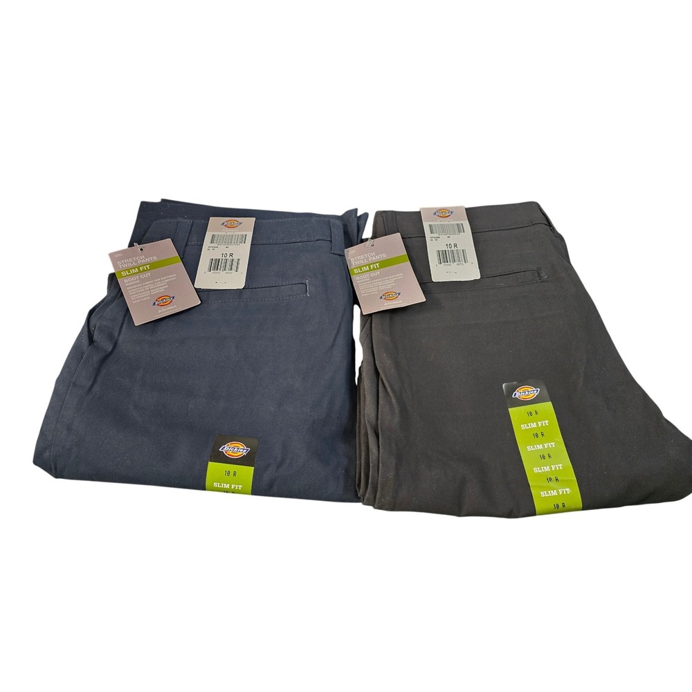 2pk Dickies Womens Slim Fit Boot Cut Stretch Twill Pants FP121DN‎ Navy Black 10R